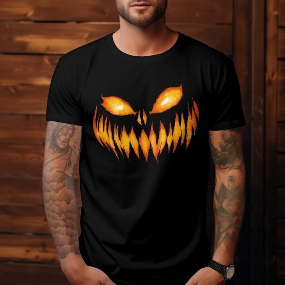 Jack O Lantern Pumpkin Face Scary Halloween Graphic Unisex T-Shirt